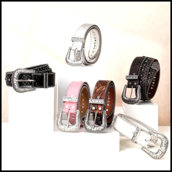 Rhinestone Studded Western Belt Faux Leather Bling Cowboy Cowgirl Chic main image 5